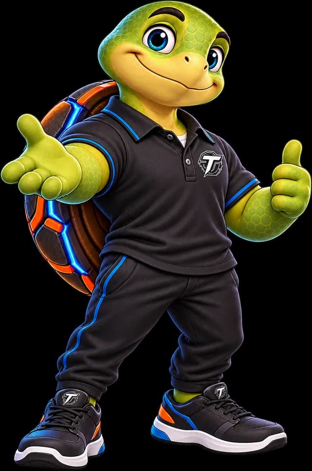 Tech Turtle mascot welcoming you with an open hand