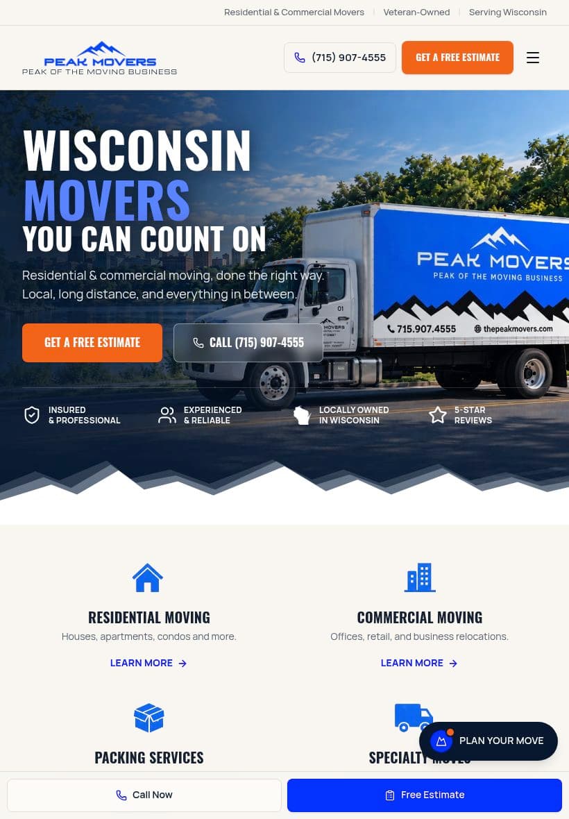 Peak Movers website on a tablet