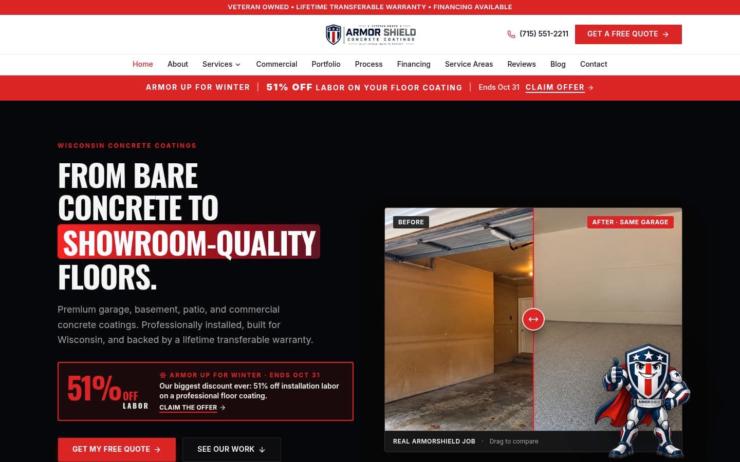 ArmorShield Concrete Coatings website built by Tech Turtle