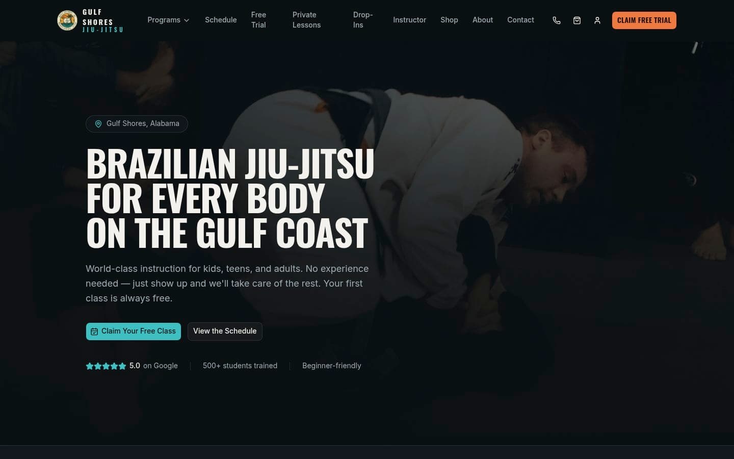 Gulf Shores Brazilian Jiu-Jitsu website on desktop
