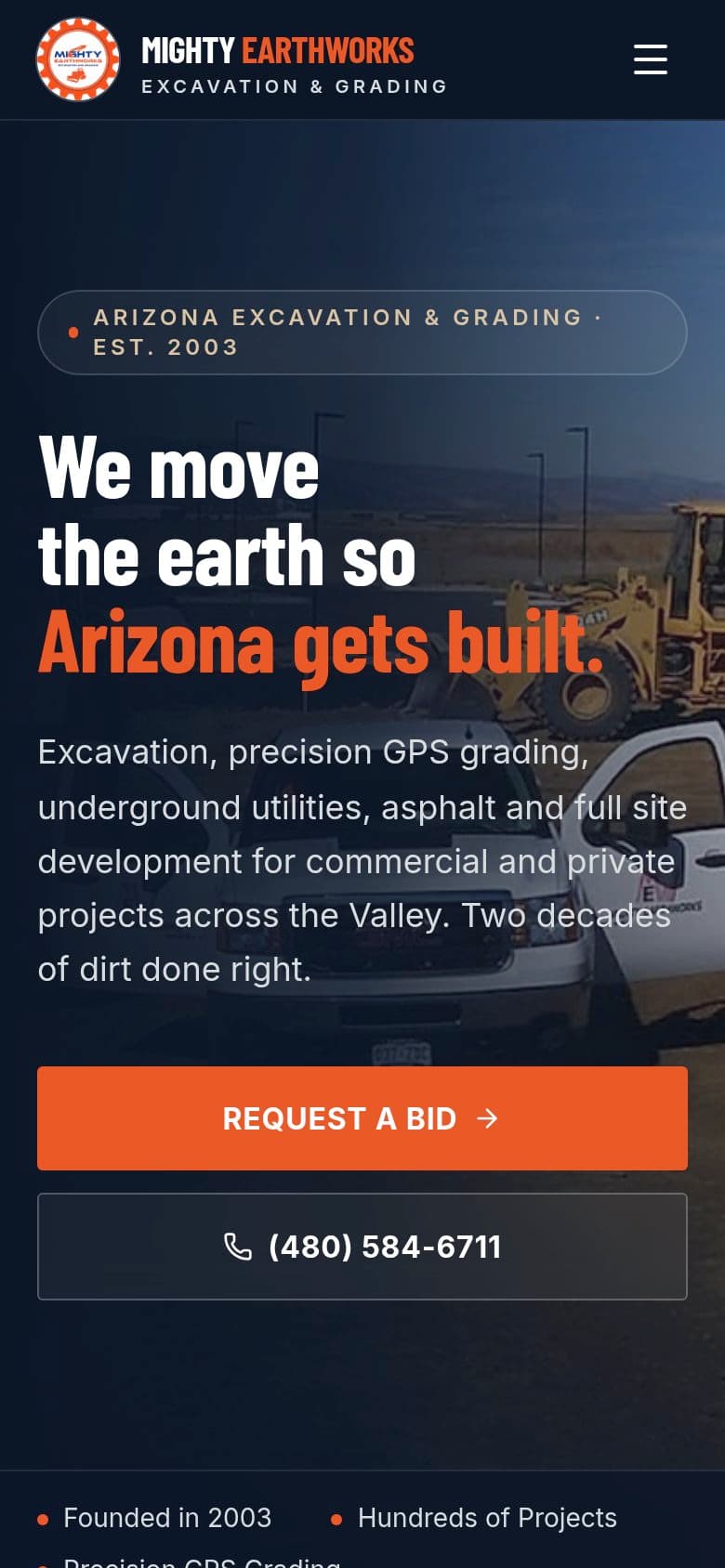 Mighty Earthworks website on a phone
