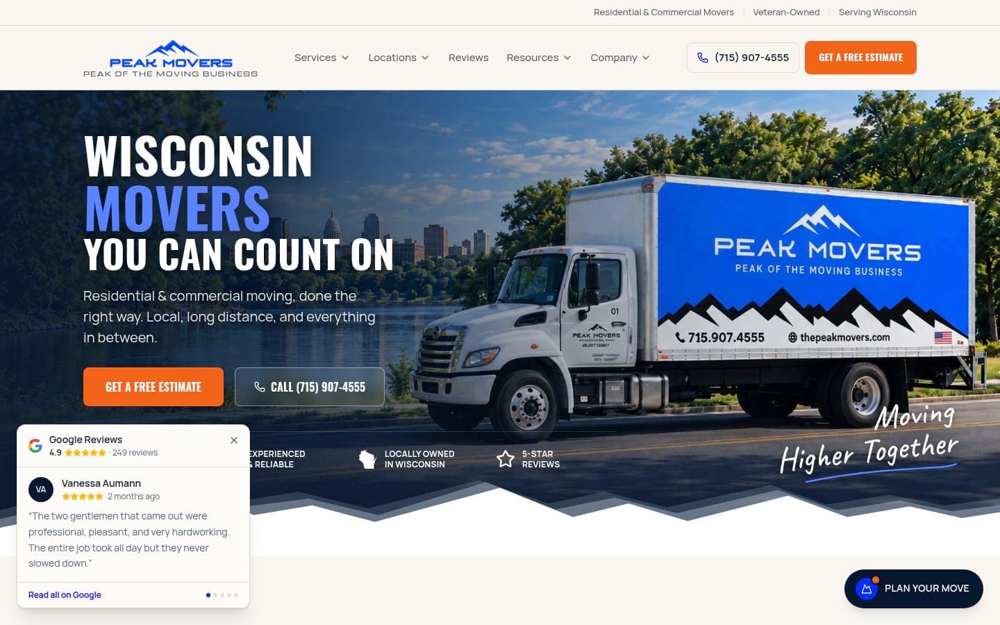 Peak Movers website on desktop