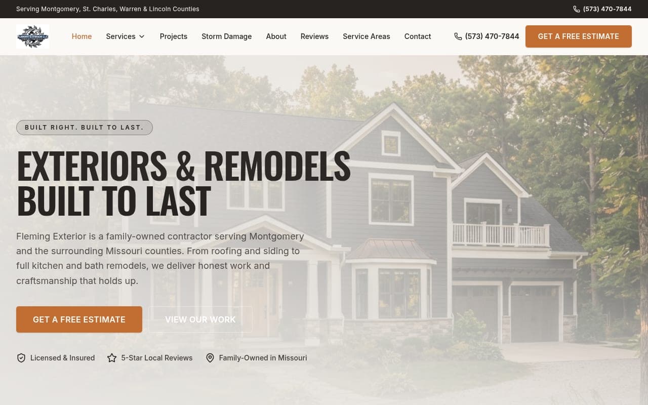 Screenshot of the Fleming Exterior LLC website built by Tech Turtle