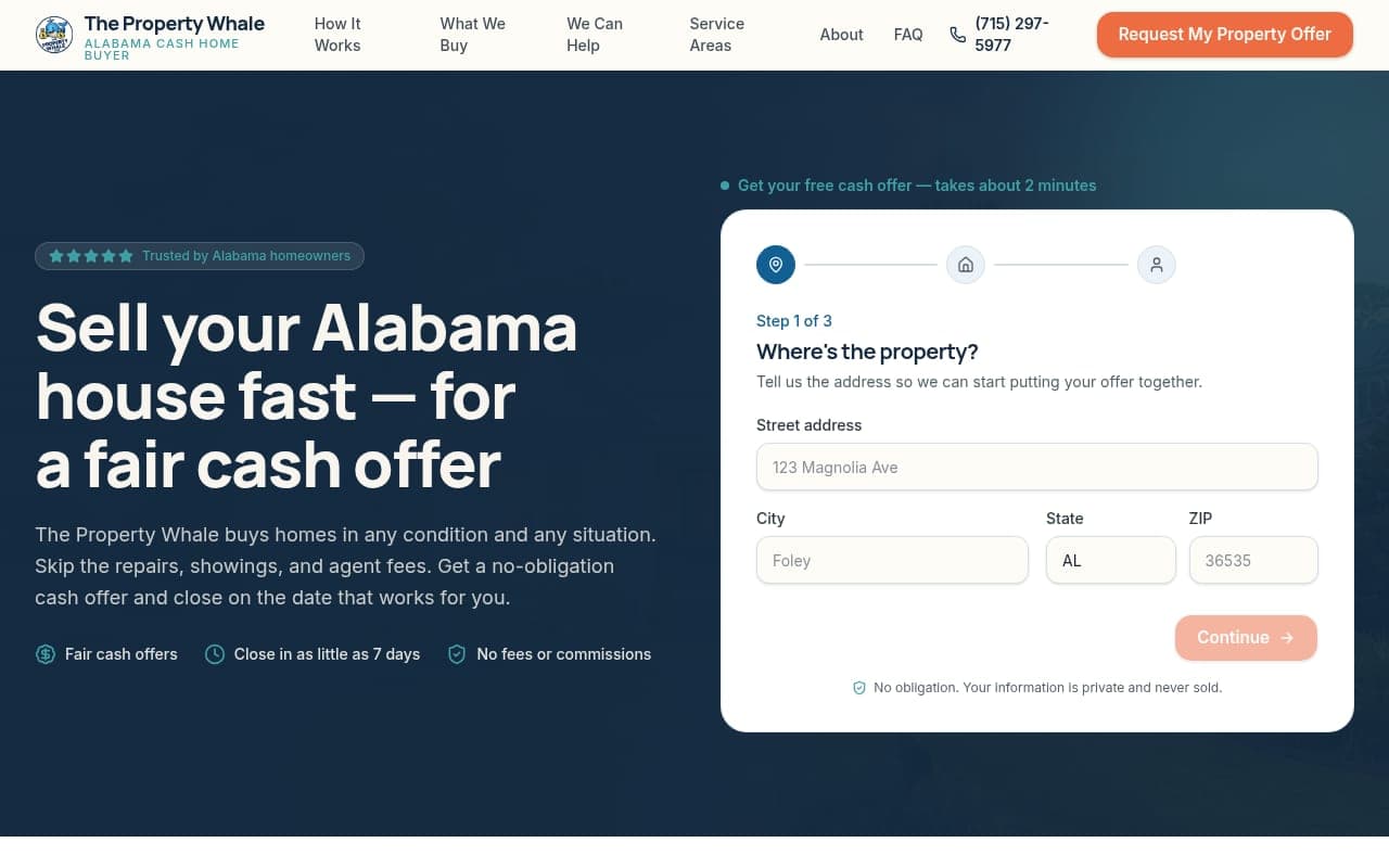 Screenshot of the The Property Whale website built by Tech Turtle