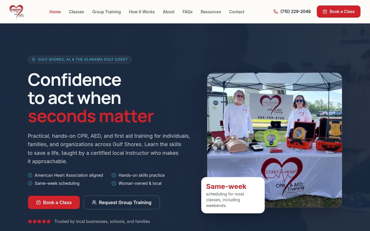 Screenshot of the Start-A-Heart CPR website built by Tech Turtle