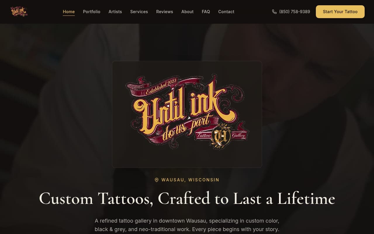 Screenshot of the Until Ink Do Us Part Tattoo Gallery website built by Tech Turtle