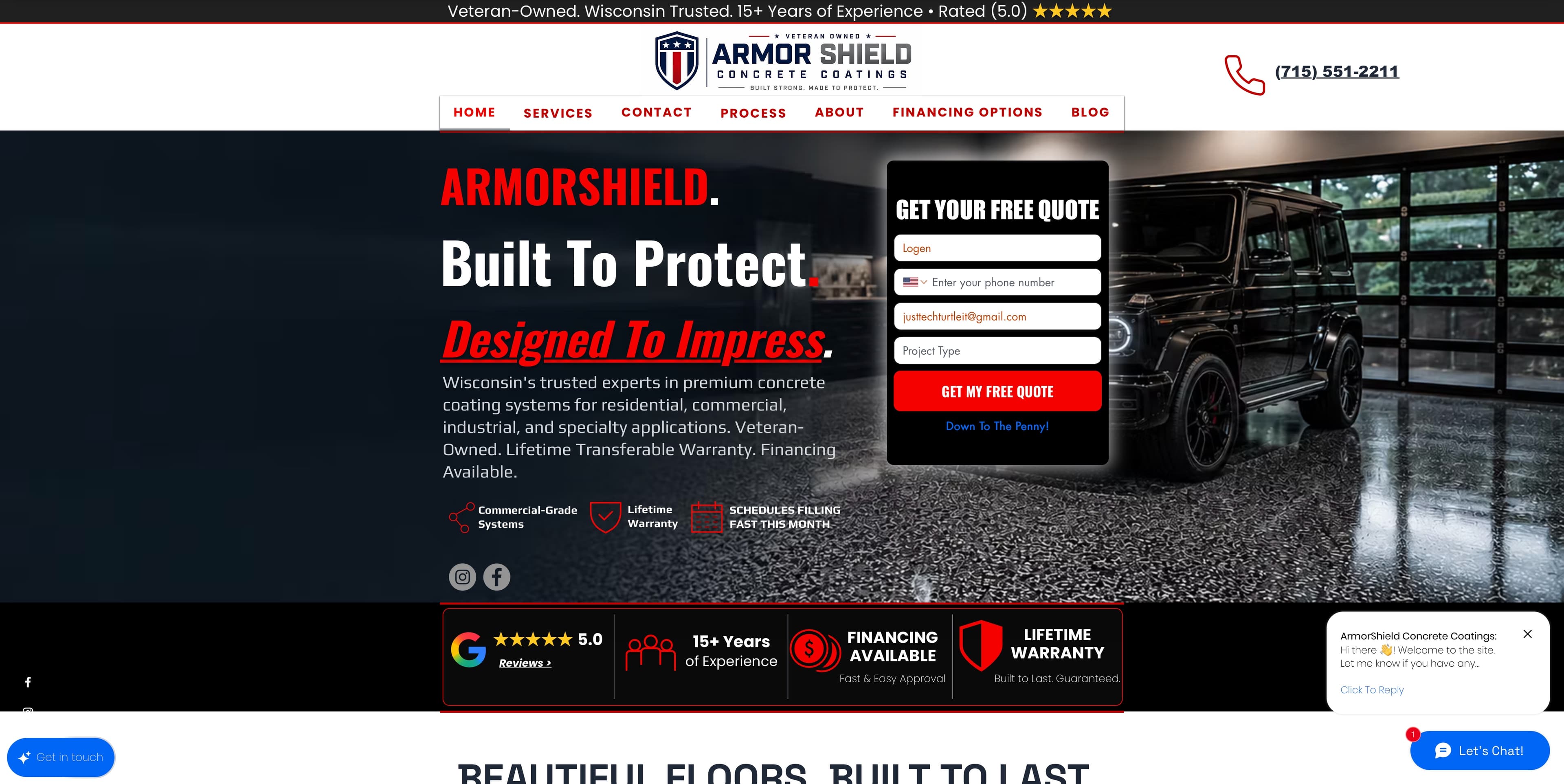 ArmorShield Concrete Coatings website before, on its old platform