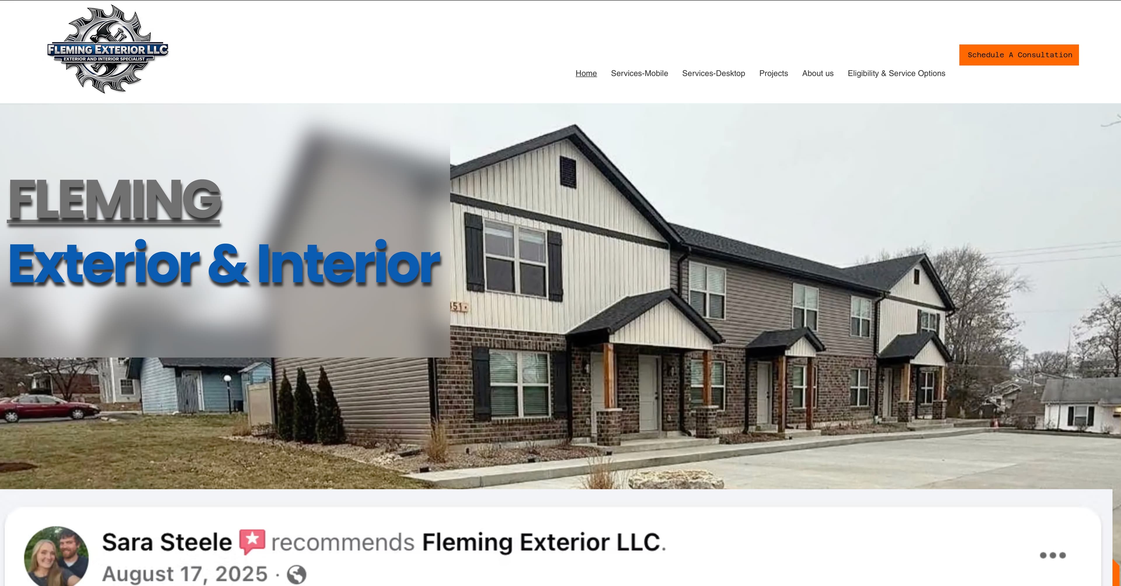 Fleming Exterior LLC website before, on its old platform