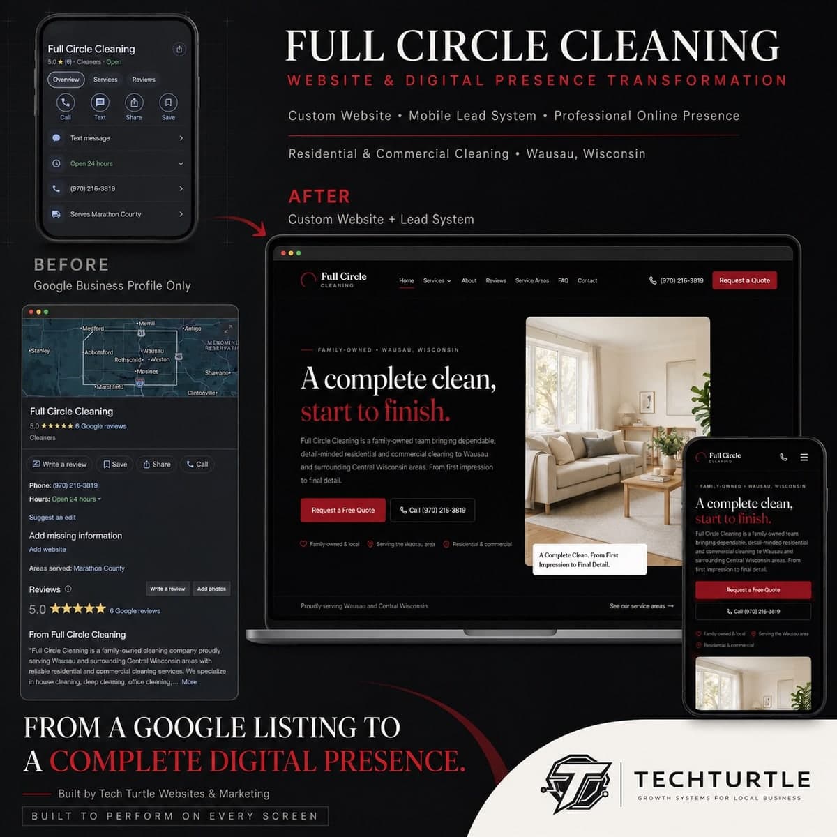 Full Circle Cleaning website designed by Tech Turtle