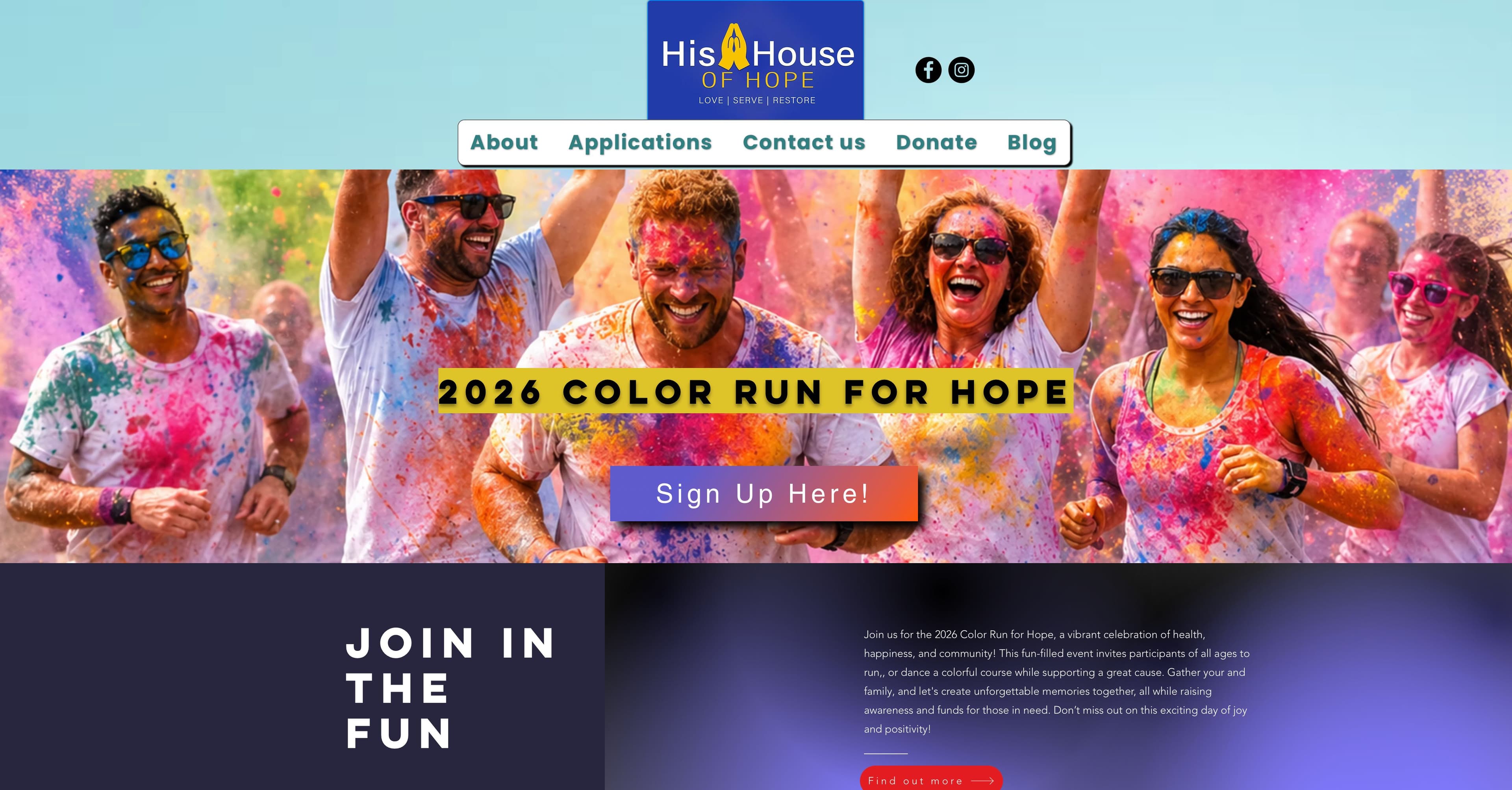 His House of Hope website before, on its old platform