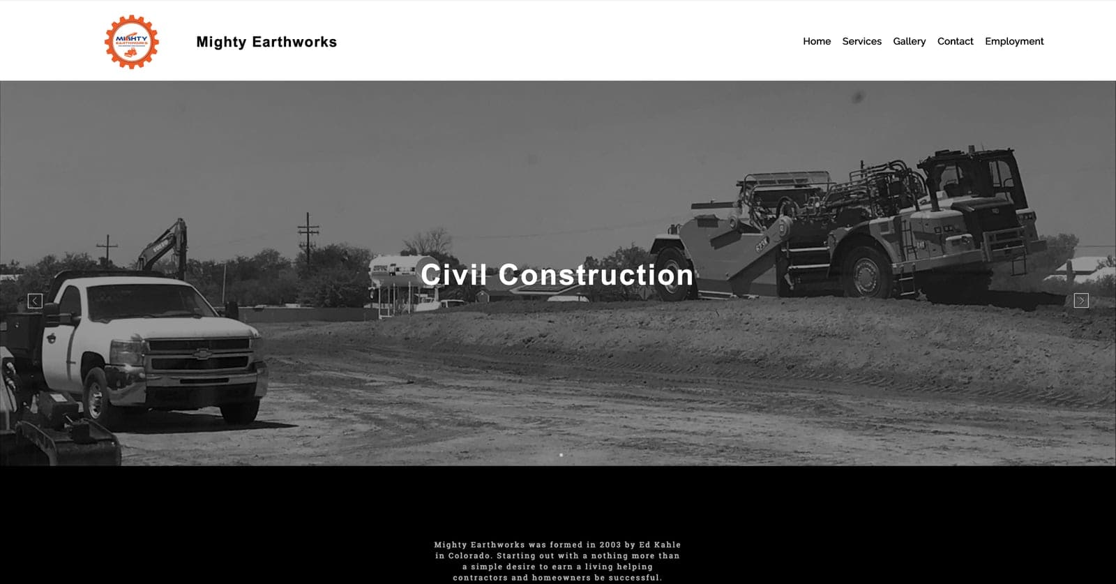 Mighty Earthworks website before, on its old platform