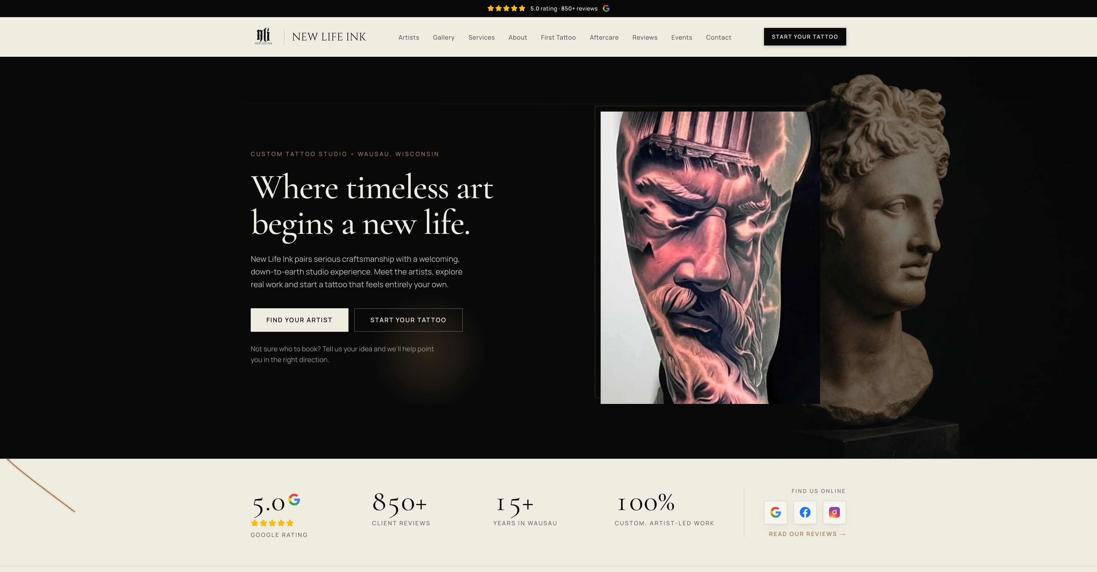 New Life Ink website built by Tech Turtle