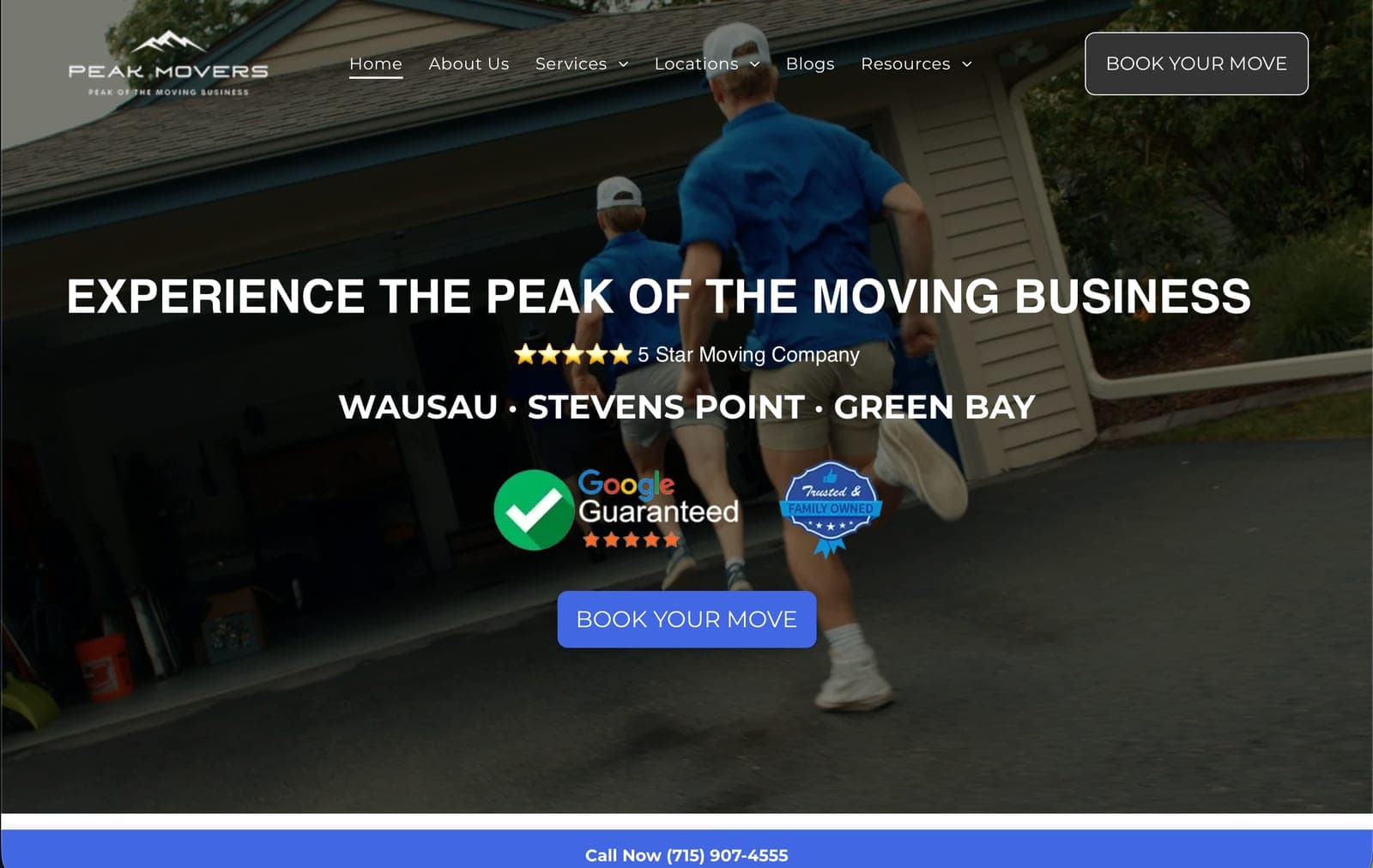 Peak Movers website before, on its old platform