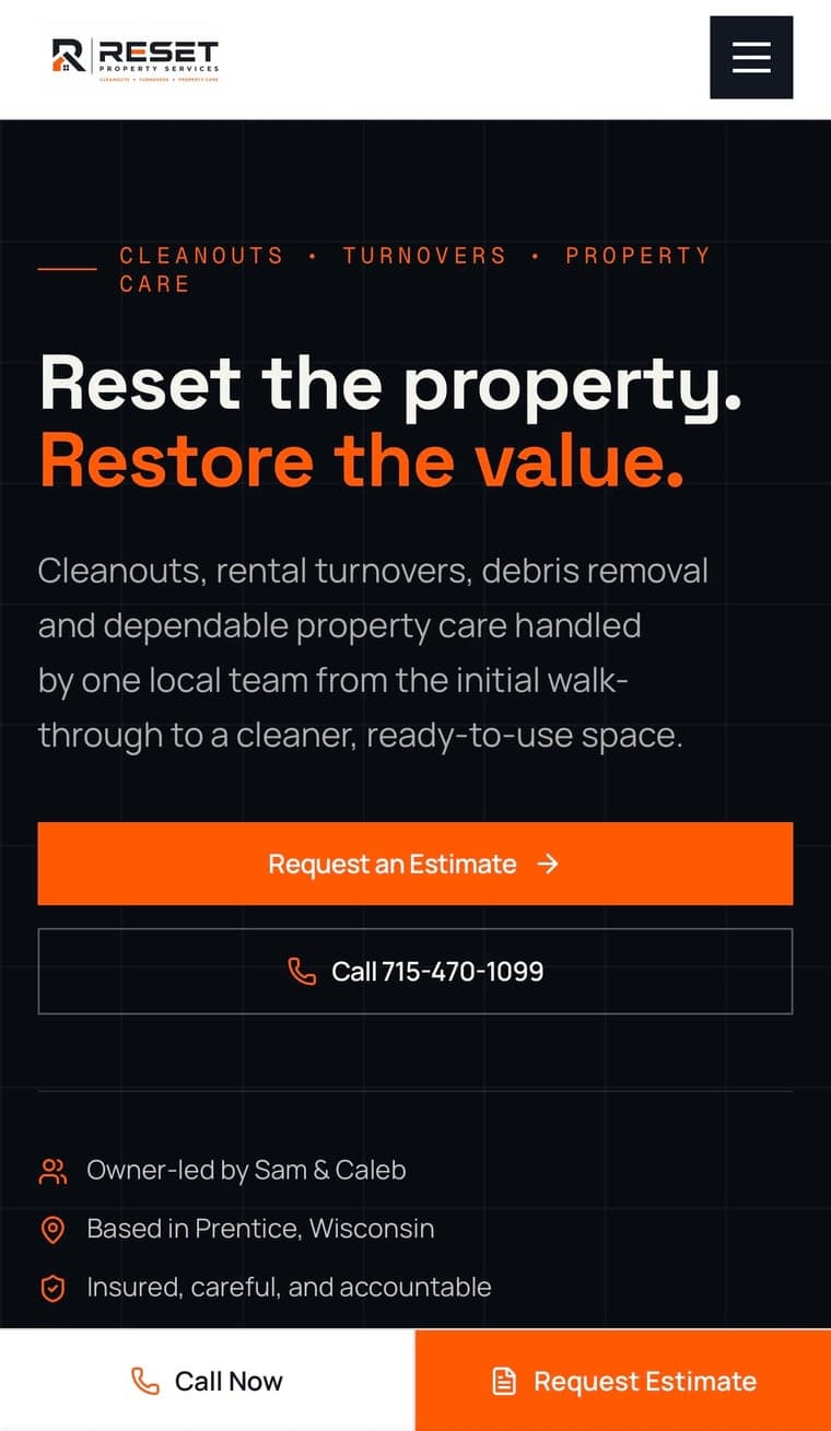RESET Property Services responsive mobile website designed by Tech Turtle
