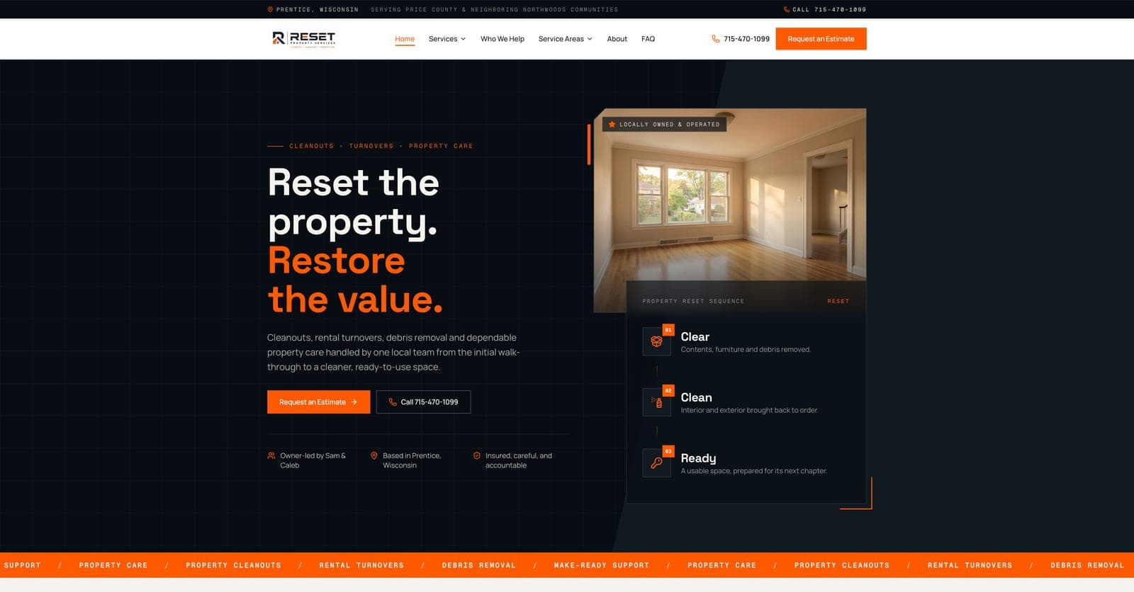 New RESET Property Services desktop website designed by Tech Turtle