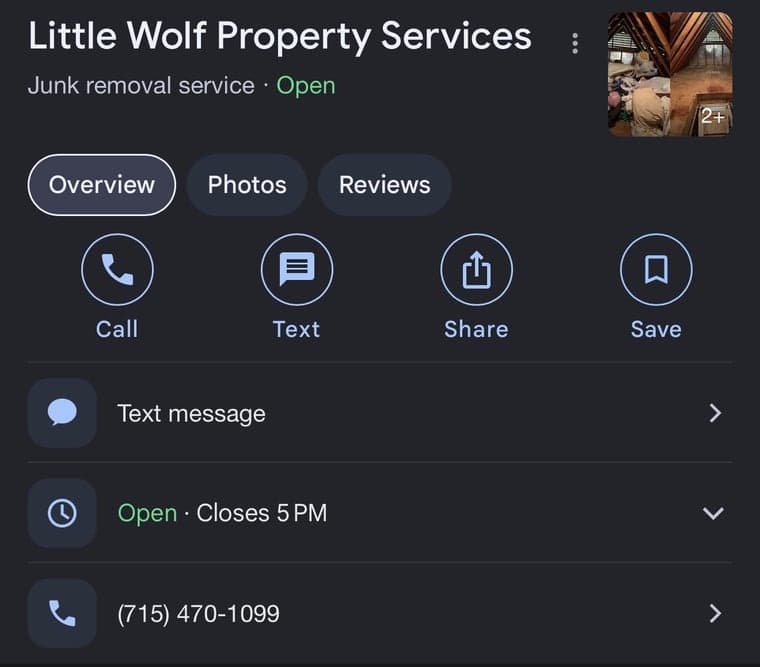 Little Wolf Property Services Google Business Profile before the RESET rebrand