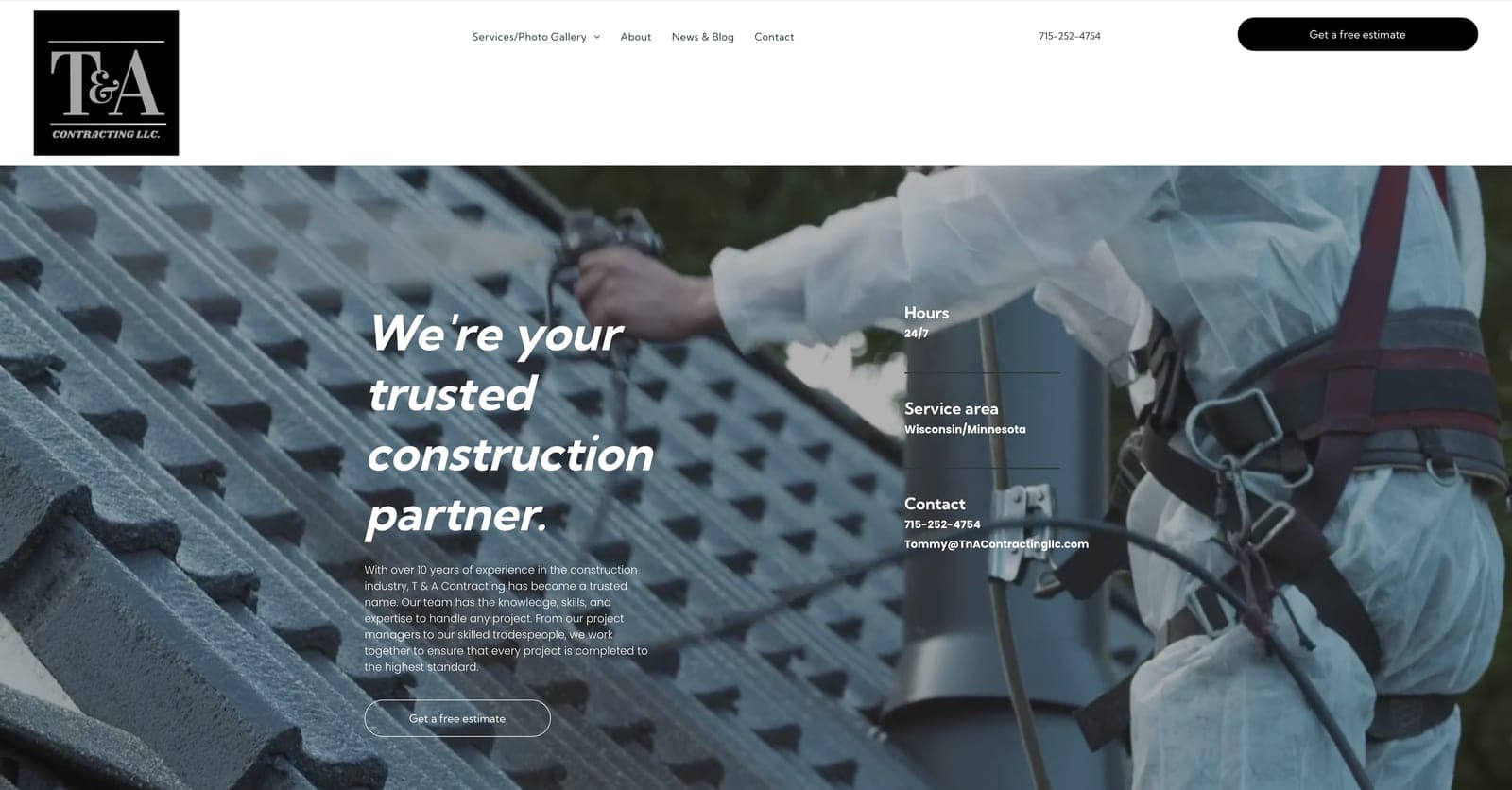 T & A Contracting LLC. website before, on its old platform