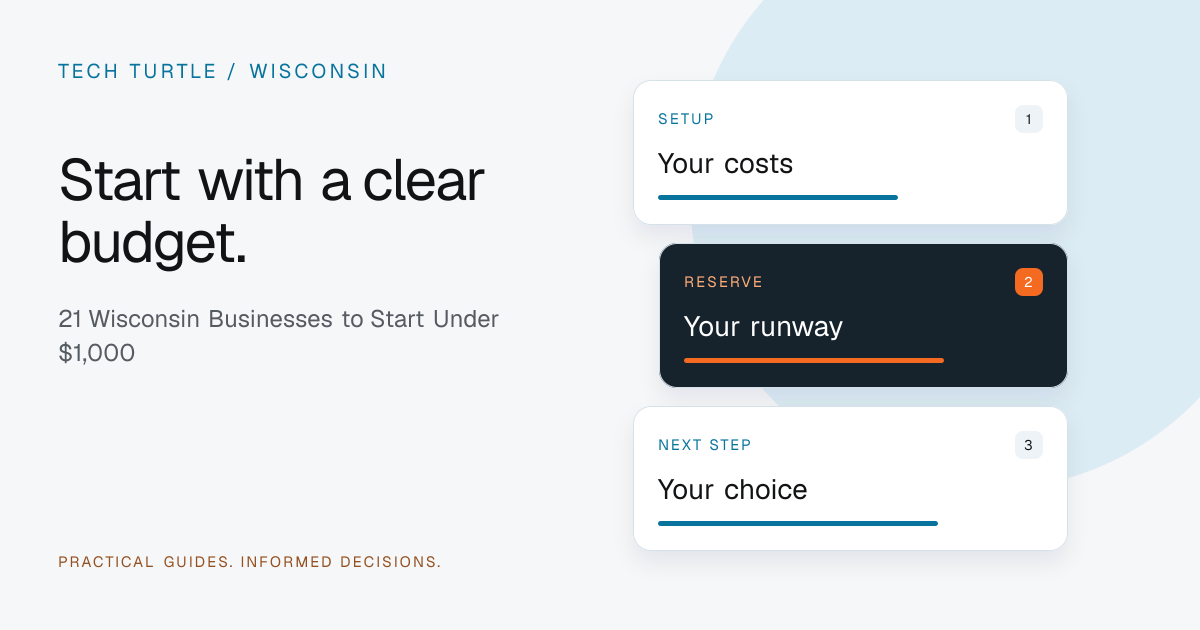 Original Tech Turtle planning illustration for 21 wisconsin businesses to start under $1,000