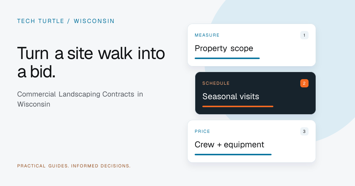 Commercial landscaping bid illustration connecting measured property scope, seasonal visits and crew costs