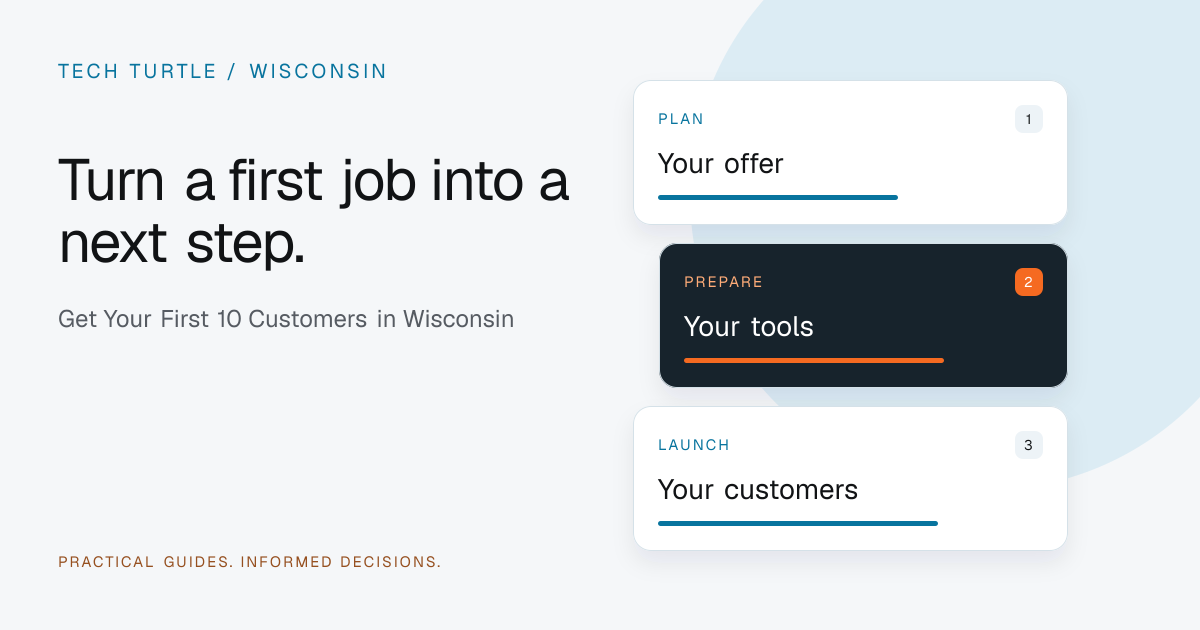 Original Tech Turtle planning illustration for get your first 10 customers in wisconsin