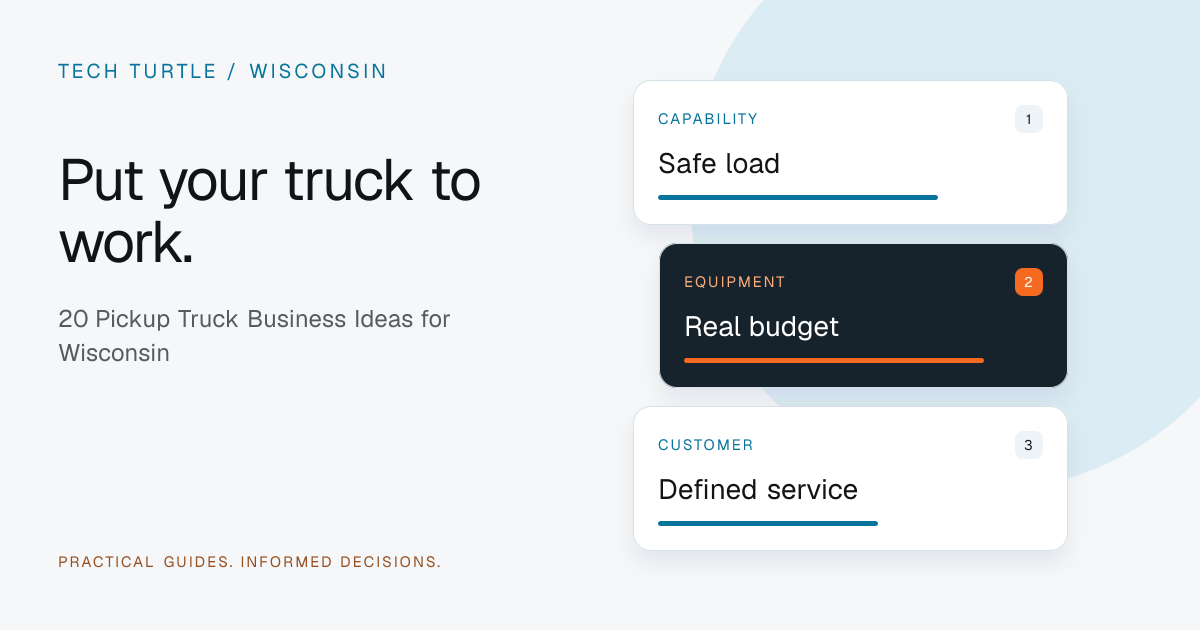 Pickup business planning diagram comparing safe truck capability, equipment budget and a defined customer service