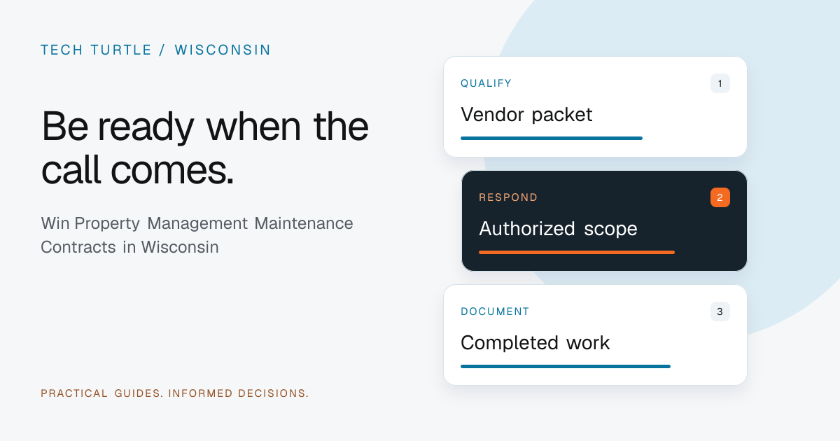 Property-maintenance vendor readiness diagram showing qualification, authorized response and work documentation