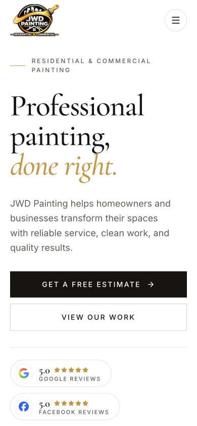 JWD Painting website on a phone