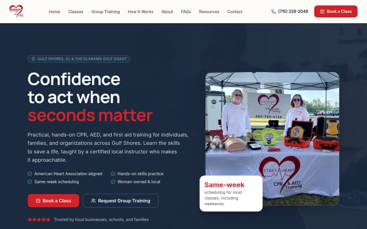 Screenshot of the Start-A-Heart CPR website built by Tech Turtle