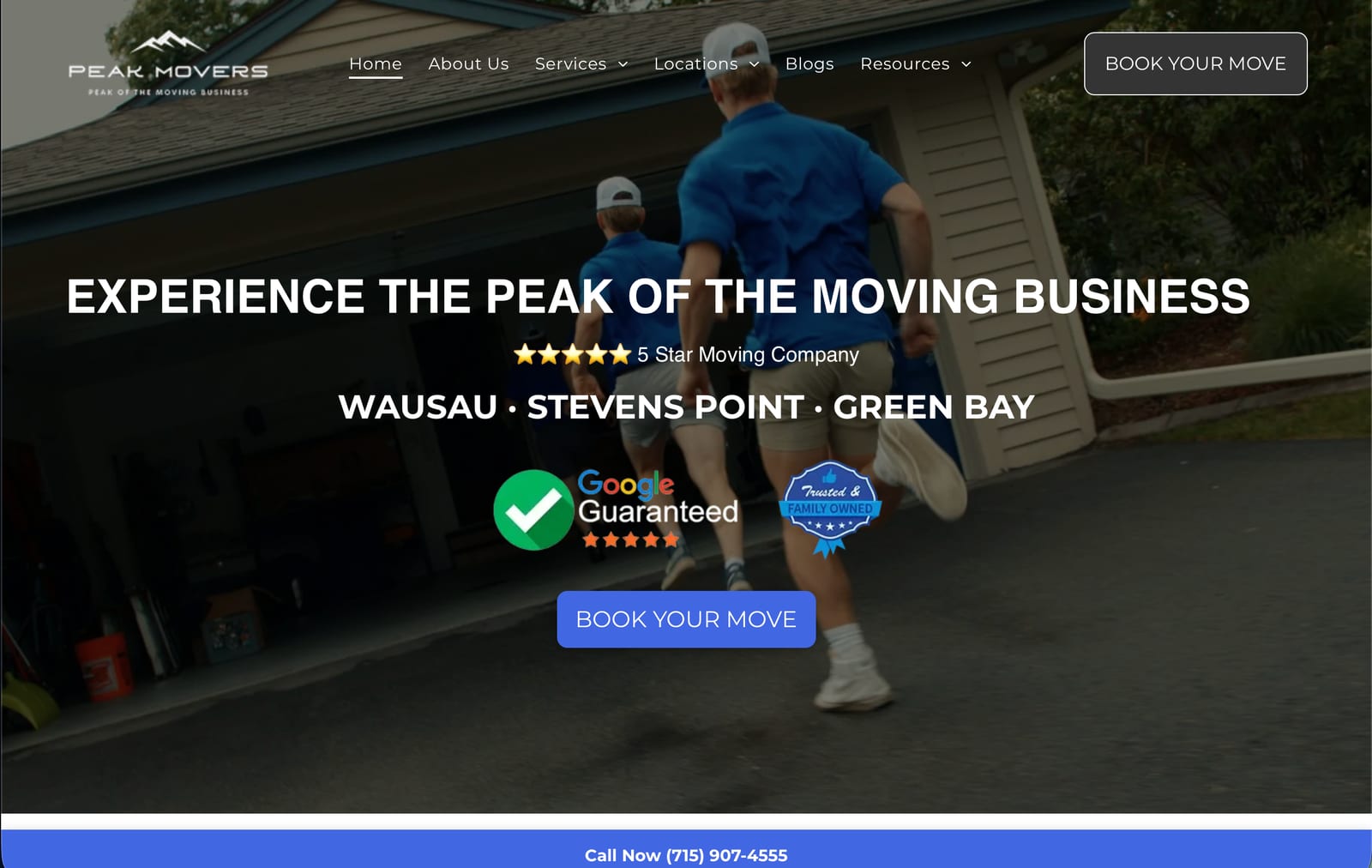 The previous Peak Movers website before the redesign