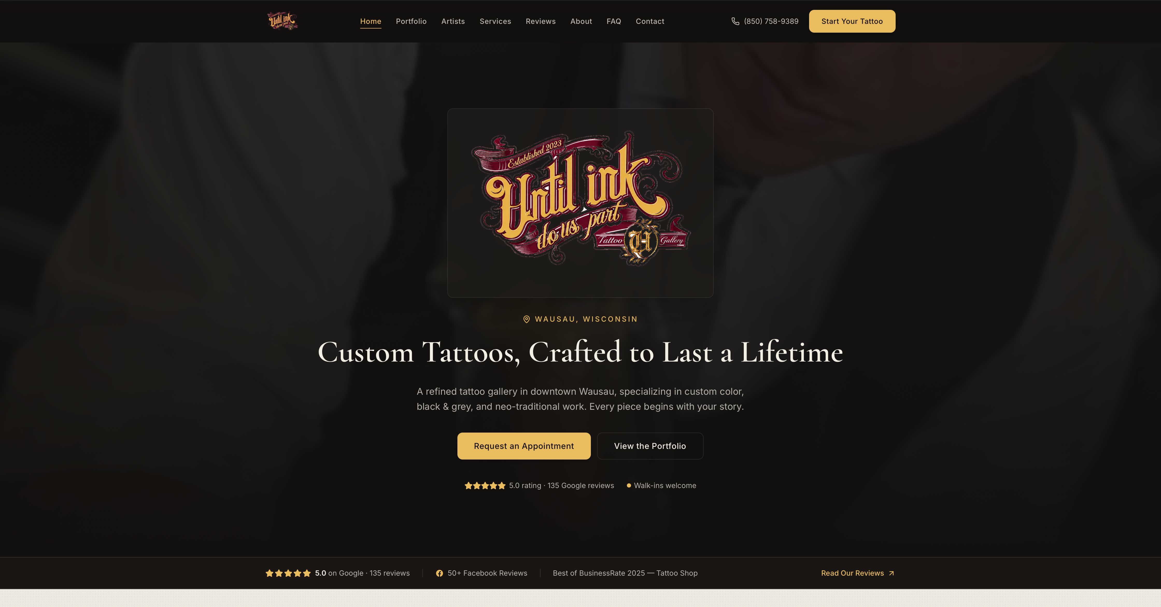 Until Ink Do Us Part website built by Tech Turtle